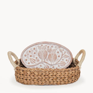 Handmade Bread Warmer & Wicker Basket - Owl Oval