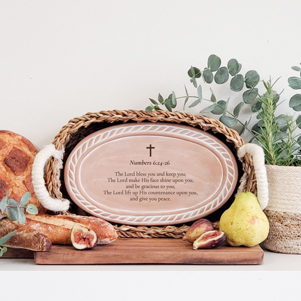 Handmade Bread Warmer & Wicker Basket - Bible Oval : Design 2