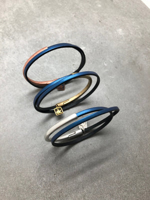 Metallic Blue Leather Skinny Breakaway Wrap Bracelet